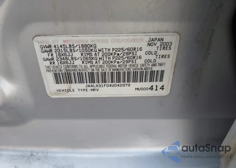 2004 Mitsubishi Outlander Ls из США, поврежденный, VIN JA4LX31F04U042979